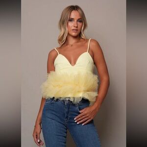 ZARA STRETCH TULLE VOLUMINOUS HEM TOP
